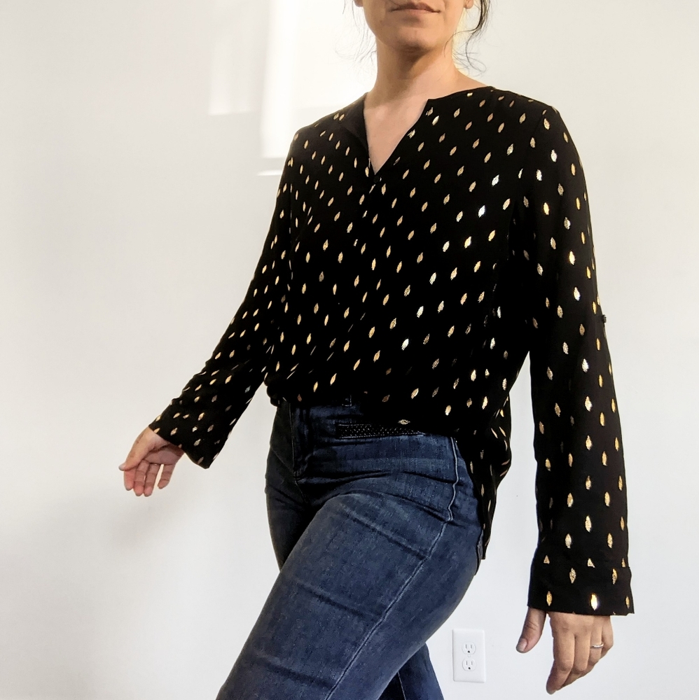 Sarkise Single Button Blouse with Gold Details